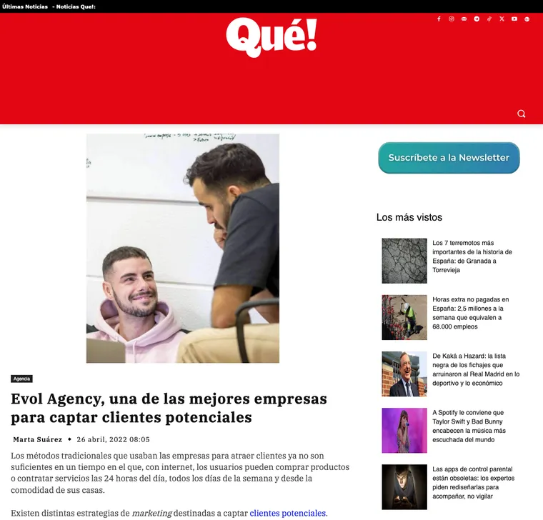 Artículo de Que.es sobre Evol Agency.