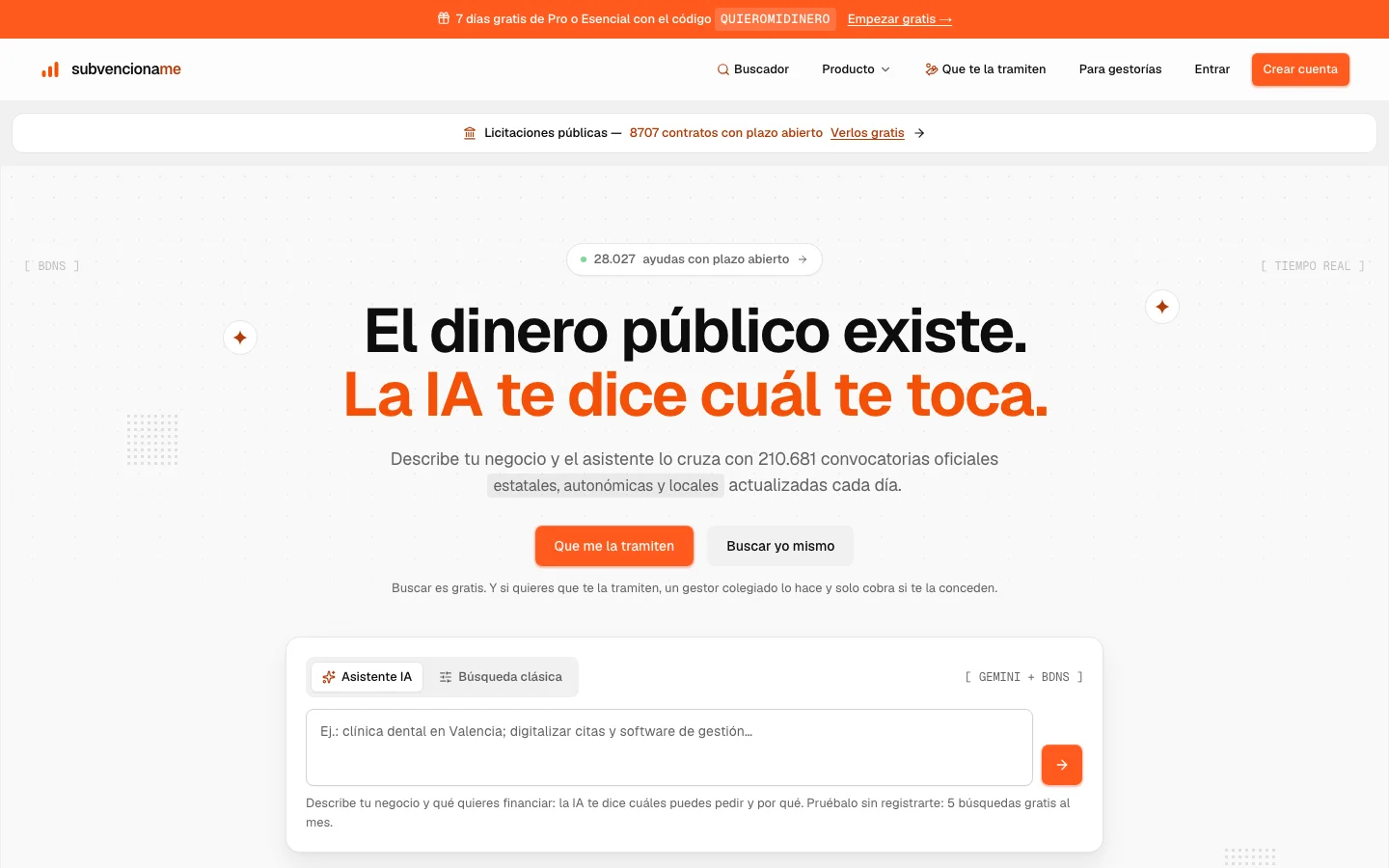 Página principal de Subvencióname.